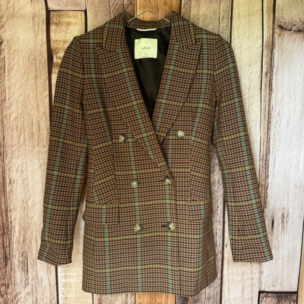 Wilfred Blazer Cherelle Rust Plaid Double Breasted Brown Fall‎ Academia Size 00
